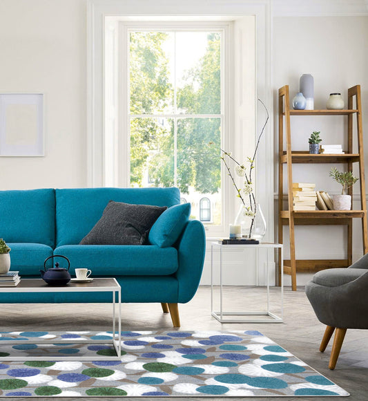 Joy Carpets First Take 5 x 8 (ft) Tufted Nylon Peacock Rectangular Indoor Floral/Botanical Bohemian/Eclectic Spot Clean Only Pet Friendly Area rug