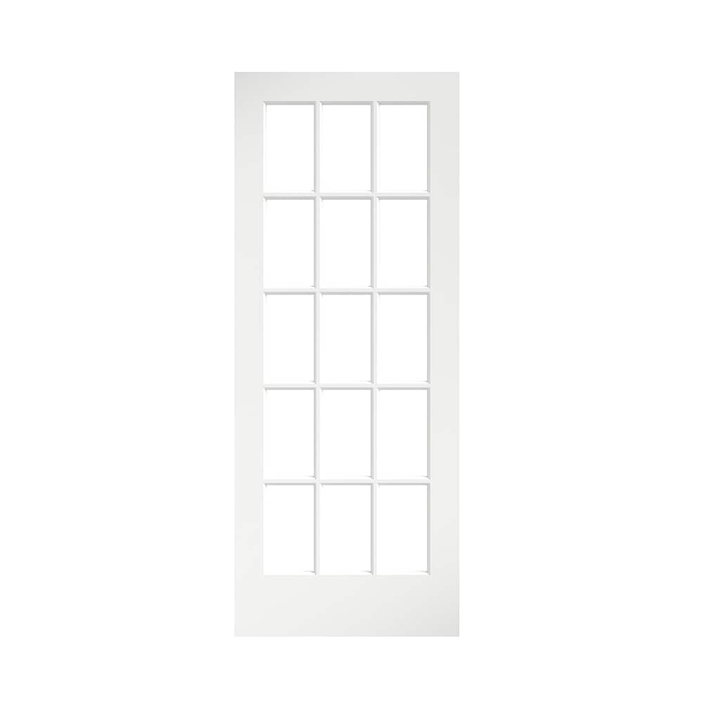 EightDoors 28-in x 80-in White Pine Wood 15-lite Clear glass Interior French Door