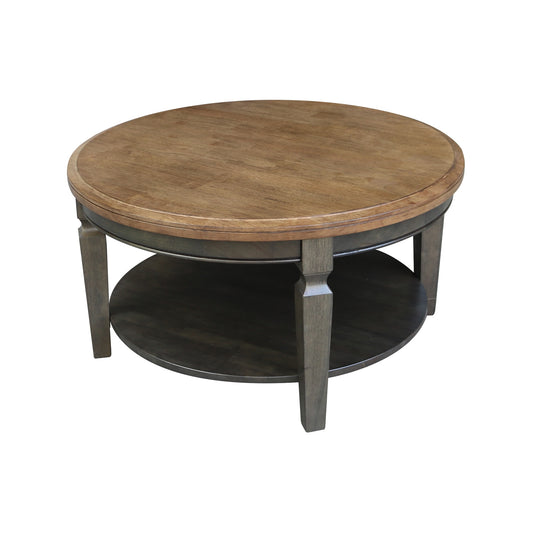 International Concepts Round Wood Hickory/Washed Coal Rubberwood 38-in W x 20.3-in H Coffee Table