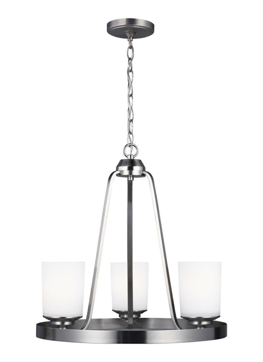 Generation Lighting Kemal 3 -Light Brushed Nickel Indoor Etched glass Glass Metal Chandelier