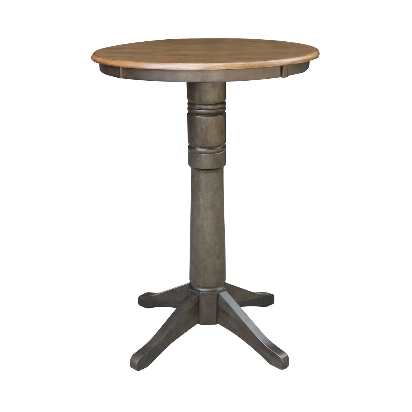 International Concepts Hickory/washed coal Round Traditional Wood Bar Table, with Washed coal Finish and Wood Pedestal Base 30-in L x 41.9-in H