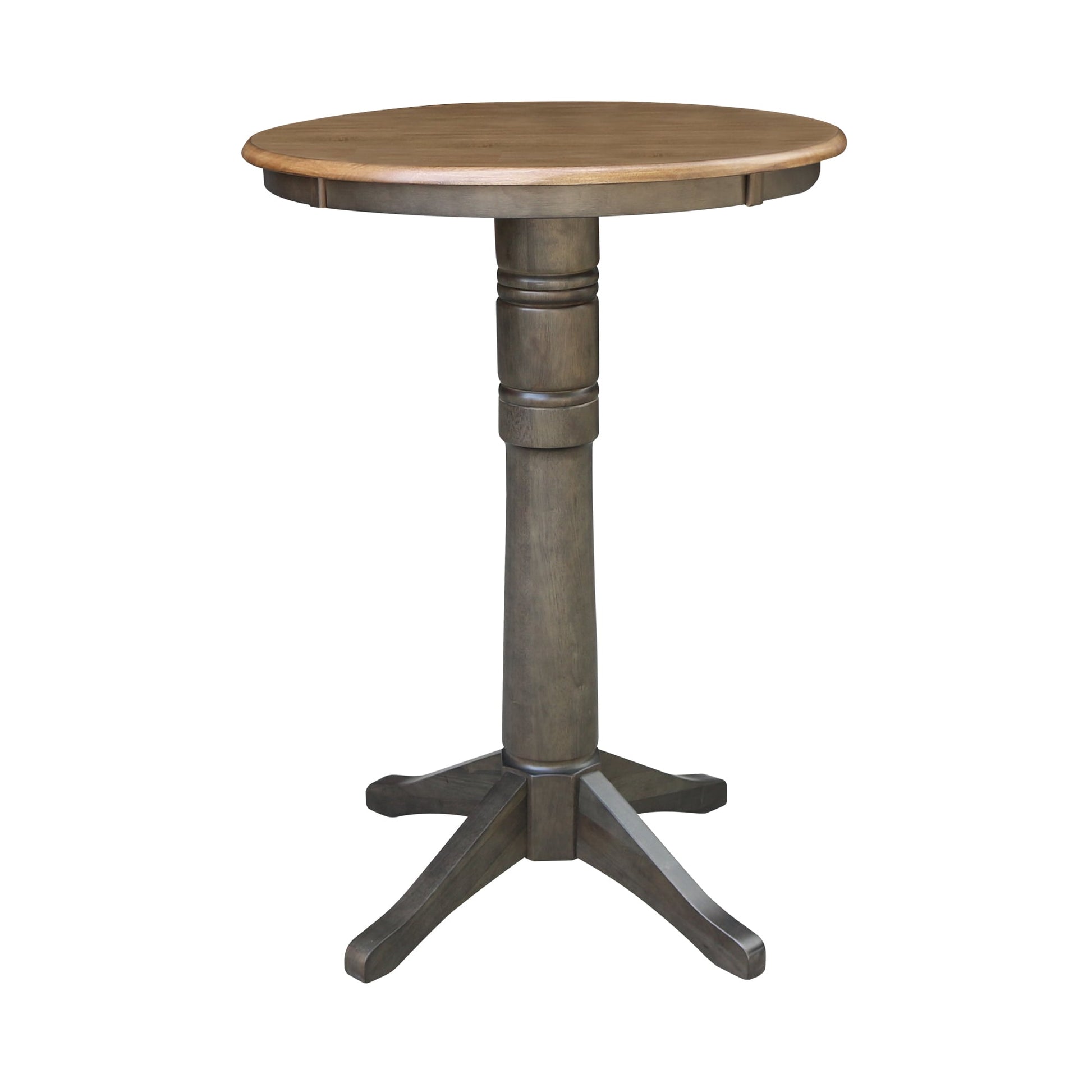 International Concepts Hickory/washed coal Round Traditional Wood Bar Table, with Washed coal Finish and Wood Pedestal Base 30-in L x 41.9-in H