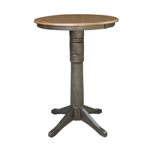 International Concepts Hickory/washed coal Round Traditional Wood Bar Table, with Washed coal Finish and Wood Pedestal Base 30-in L x 41.9-in H