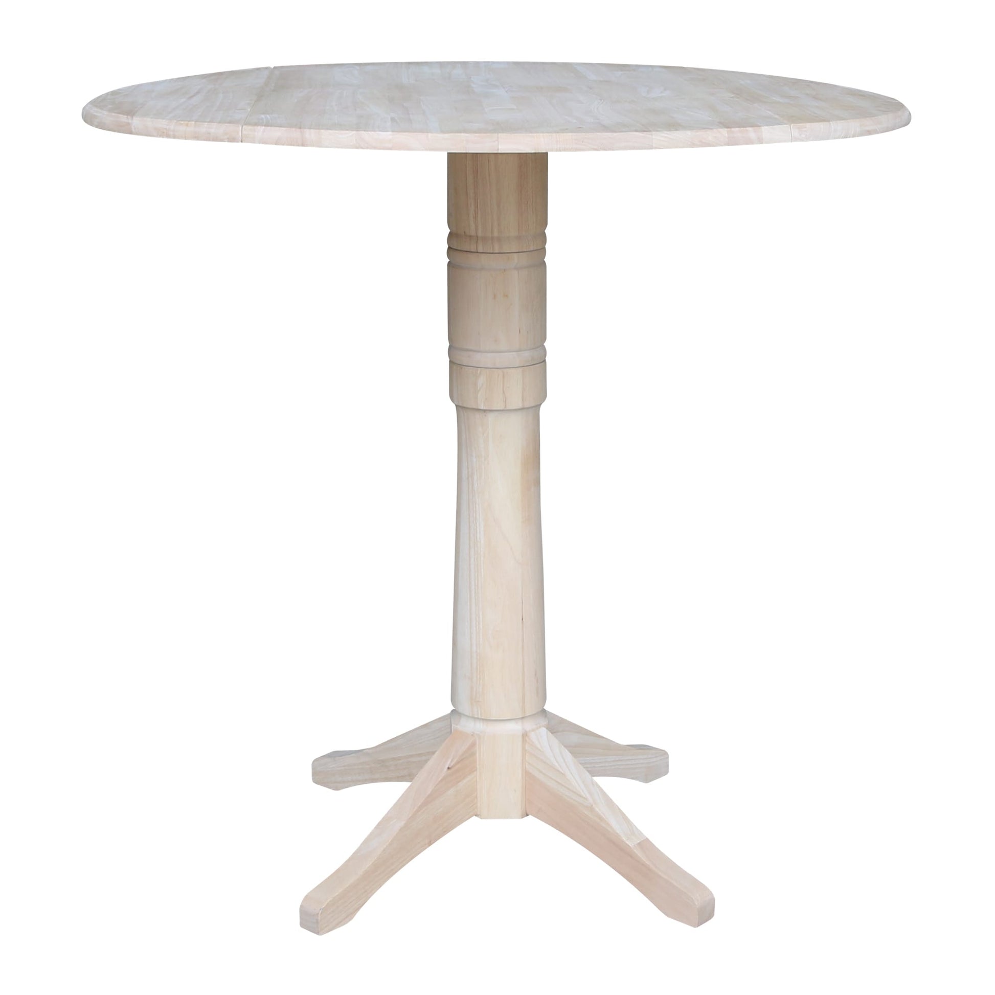 International Concepts Unfinished Round Casual Extending Drop leaf Wood Bar Table, with Unfinished Finish and Wood Pedestal Base 42-in L x 42.3-in H