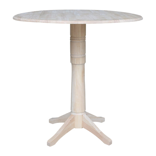 International Concepts Unfinished Round Casual Extending Drop leaf Wood Bar Table, with Unfinished Finish and Wood Pedestal Base 42-in L x 42.3-in H