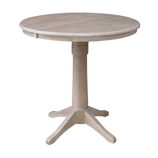 International Concepts Washed Gray Taupe Round Traditional Extending Removable leaf Wood Counter Table, with Washed Gray Taupe Finish and Wood Pedestal Base 48-in L x 36.1-in H