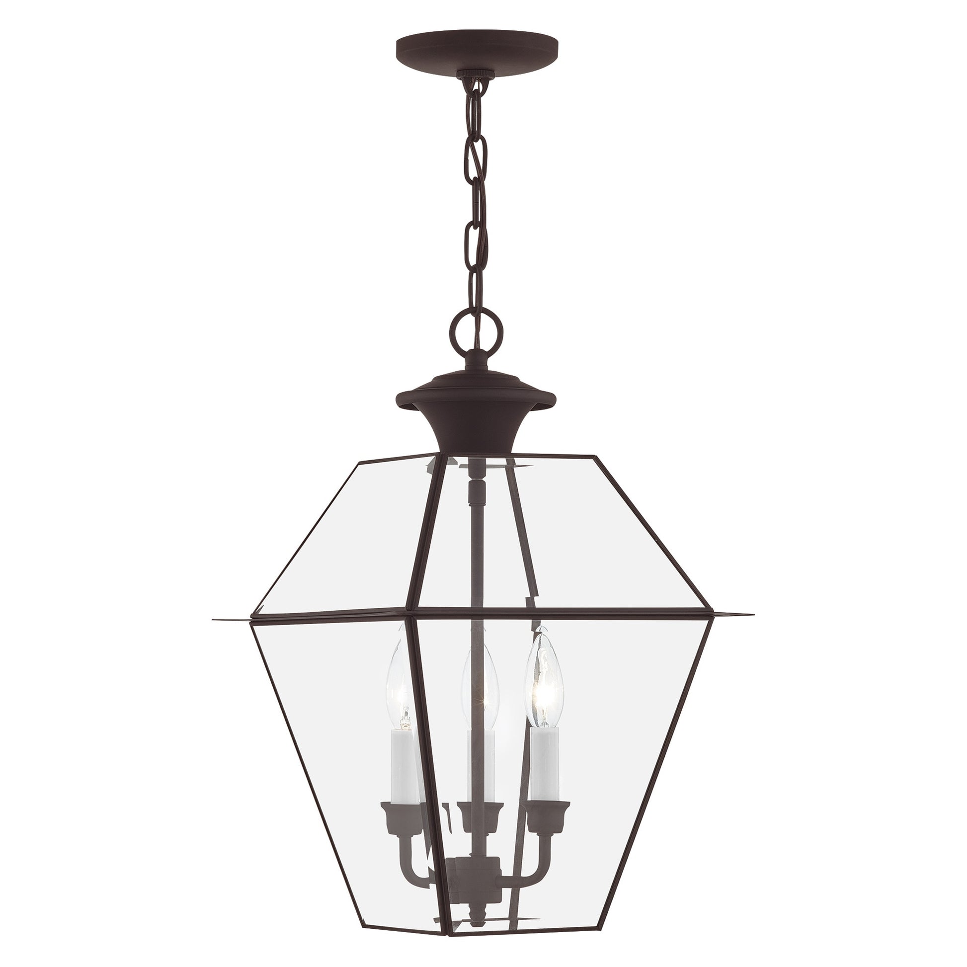 Livex Lighting Westover 3 -Light Bronze Traditional Beveled glass Glass Lantern Medium Outdoor Hanging Pendant Light