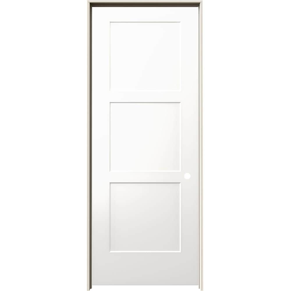 JELD-WEN 28-in x 80-in Modern White Hollow core 3-panel Left hand Smooth Prefinished Molded composite Flat Jamb Single Prehung Interior Door with