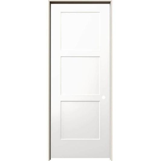 JELD-WEN 28-in x 80-in Modern White Hollow core 3-panel Left hand Smooth Prefinished Molded composite Flat Jamb Single Prehung Interior Door with