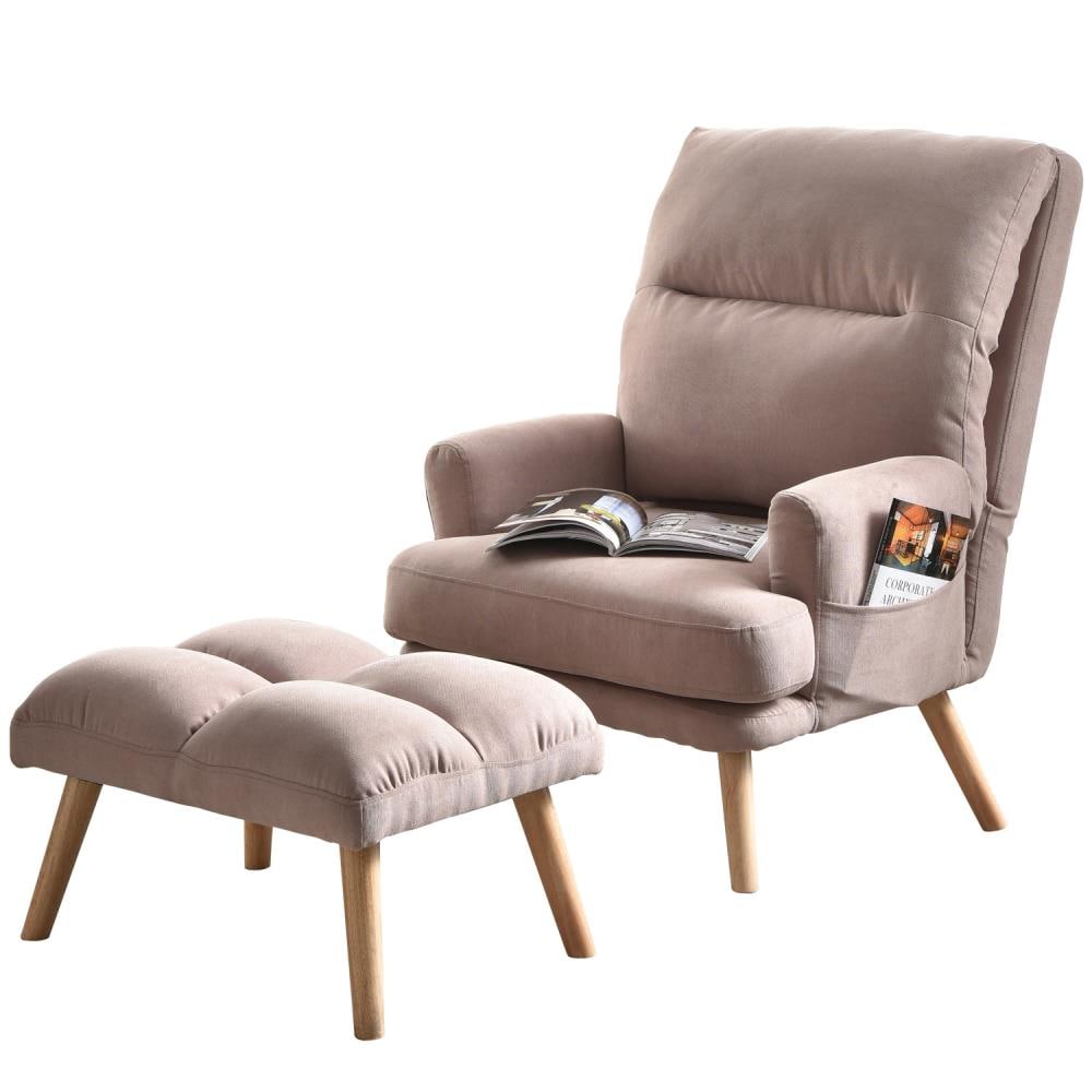 Ovios Adjustable recliner chair with ottoman 29.52-in W Midcentury Pink Linen Sleeper Armchair