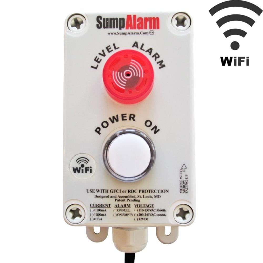 Sump Alarm Indoor/Outdoor, Sump Pump High/Low Water Alarm, Power Indicator LED, Wi-Fi Enabled, 120V,16 Foot Float