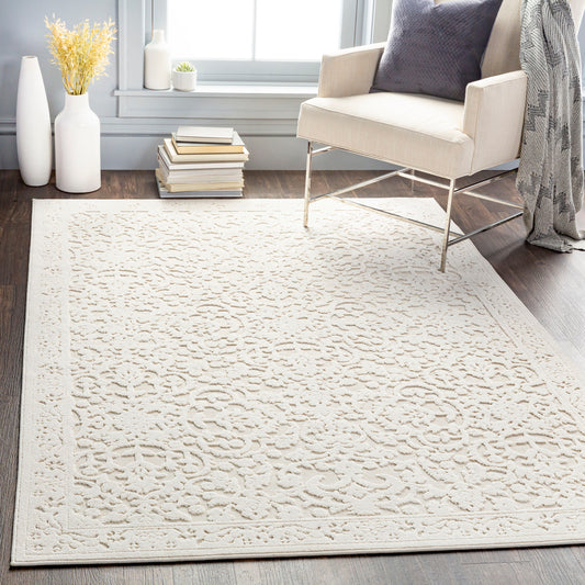 Livabliss Greenwich 5 x 8 (ft) Flatweave Polypropylene Cream Rectangular Indoor/Outdoor Floral/Botanical Vintage Spot Clean Only Pet Friendly Area rug