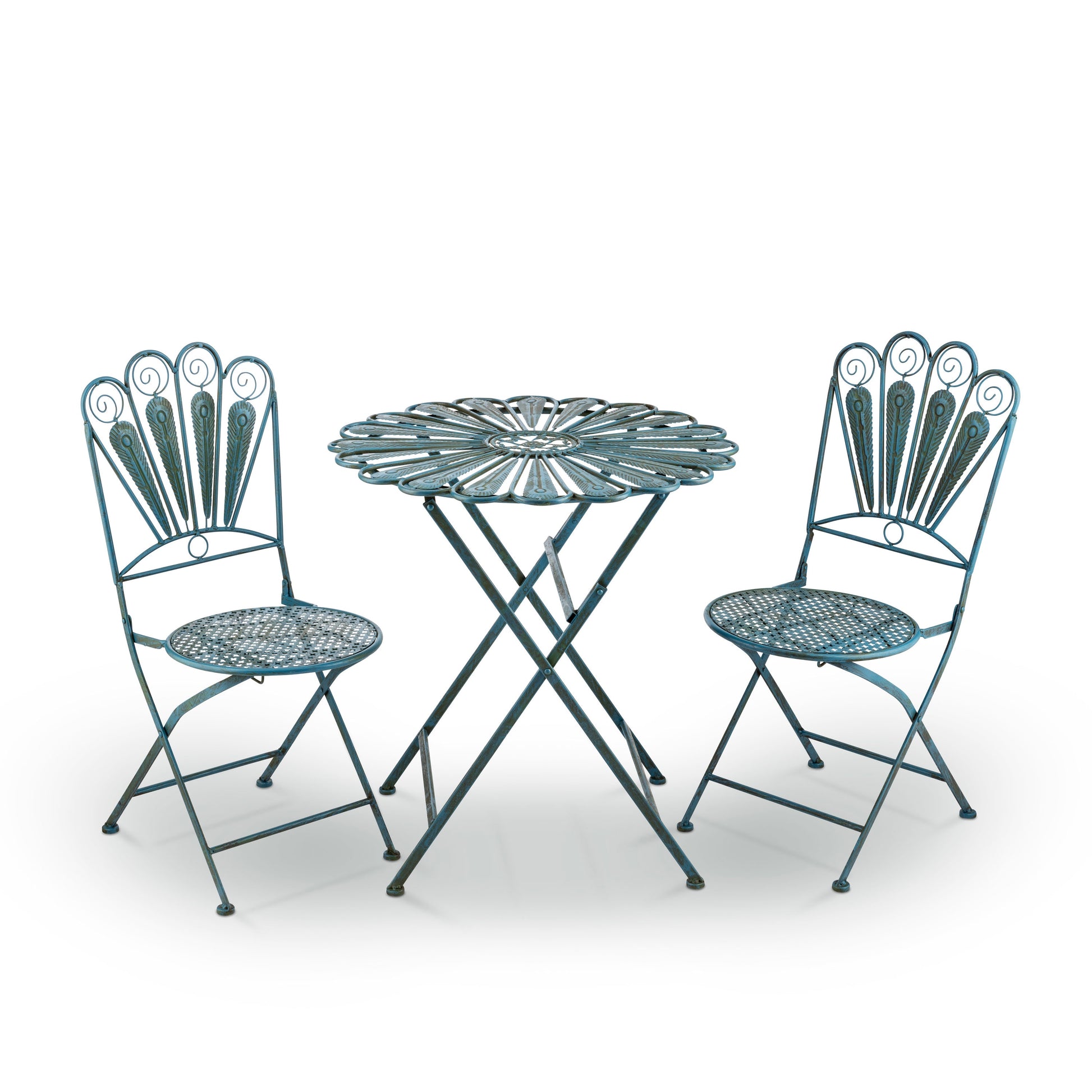 Alpine Corporation 3 -Piece Light Blue Bistro Patio Dining Set Steel Round Table with 2 Stackable Stationary Chairs