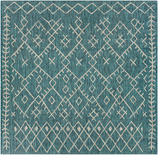 Livabliss Eagean 8 x 8 (ft) Flatweave Polypropylene Aqua Square Indoor/Outdoor Medallion Global Spot Clean Only Pet Friendly Area rug