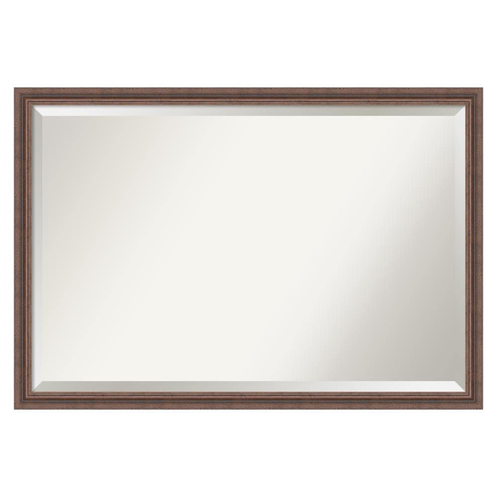 Amanti Art Distressed Rustic 38.38-in x 26.38-in Framed Rectangle Bathroom Vanity Mirror ( Distressed Brown )