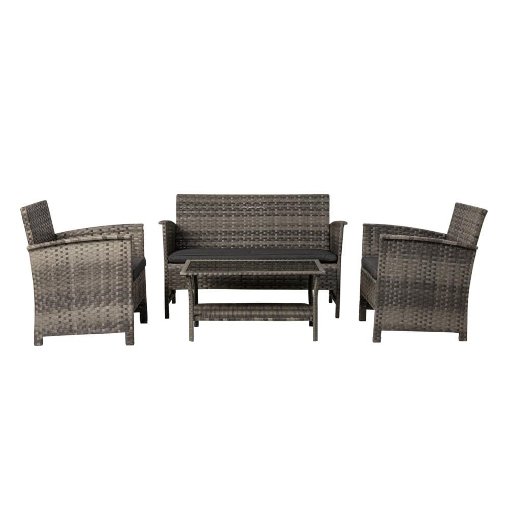 Balkene Home Jareth 4 -Piece Wicker Patio Conversation Set with Gray Cushions