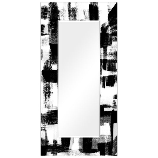 Empire Art Direct Tempered Glass Frame Wall Mirror 72-in W x 36-in H Rectangle Black Beveled Wall Mirror