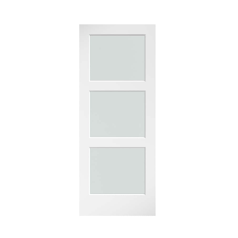 EightDoors 36-in x 96-in White Finished Square Frosted glass Pine Wood Solid core Single Barn Door (Hardware Not Included)