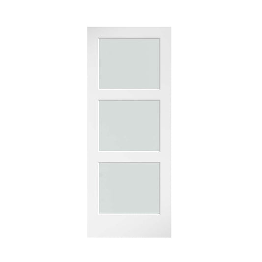 EightDoors 36-in x 96-in White Finished Square Frosted glass Pine Wood Solid core Single Barn Door (Hardware Not Included)