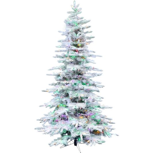 Fraser Hill Farm 10-ft Mountain pine Pre-lit Flocked White Artificial Christmas Tree LED Lights