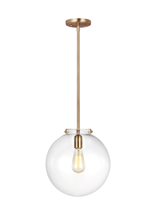 Generation Lighting Kate 1 -Light Satin brass Transitional Clear glass Globe Medium Hanging Pendant light
