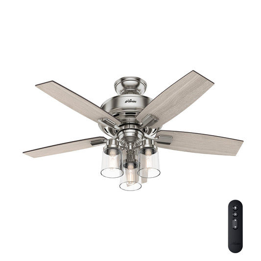 Hunter Bennett 44-in Brushed Nickel with Grey Walnut Blades Ceiling Fan With Light - Remote Included ( 5 -Blade ) 2988650
