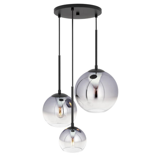 Forte Lighting Callisto 3 -Light Matte Black Indoor Mirrored glass Glass Metal Chandelier