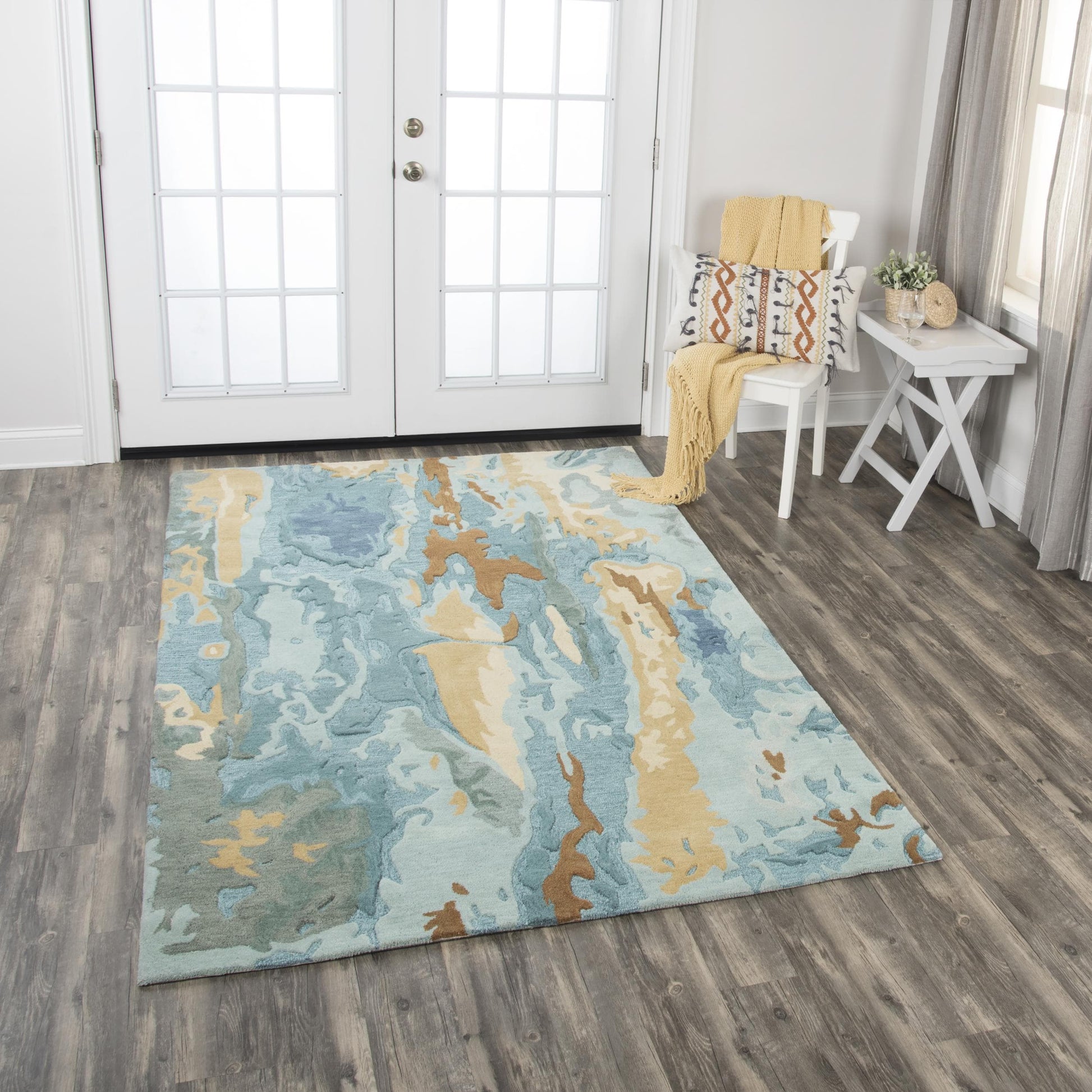 Alora Decor Flare 5 x 8 (ft) Tufted Wool Multi Blue, yellow Rectangular Indoor Abstract Mid-Century Modern Professionally Clean Only Pet Friendly Area rug