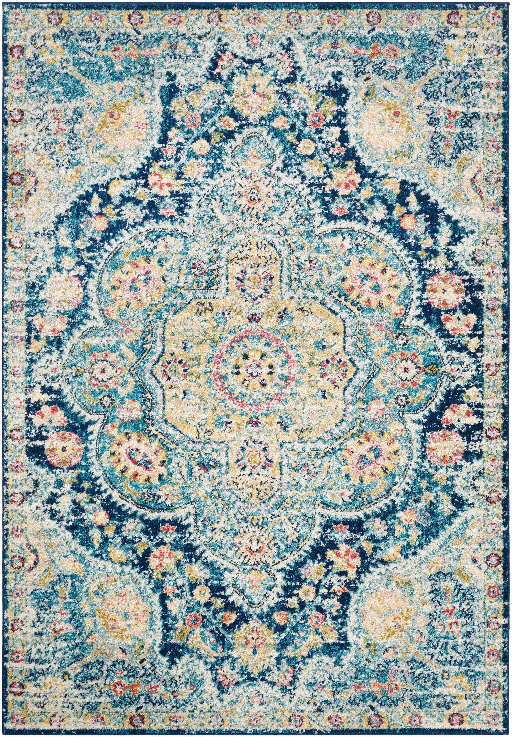 Livabliss Elaziz 8 x 10 (ft) Flatweave Polypropylene Navy Rectangular Indoor Medallion Global Spot Clean Only Pet Friendly Area rug