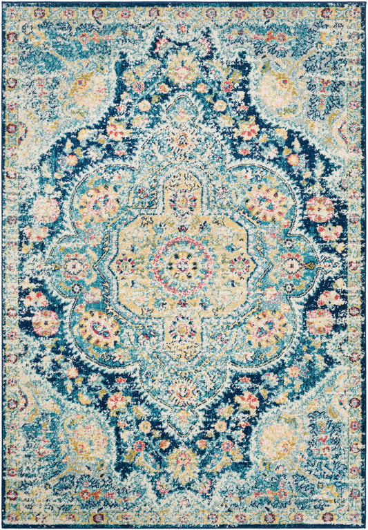 Livabliss Elaziz 8 x 10 (ft) Flatweave Polypropylene Navy Rectangular Indoor Medallion Global Spot Clean Only Pet Friendly Area rug