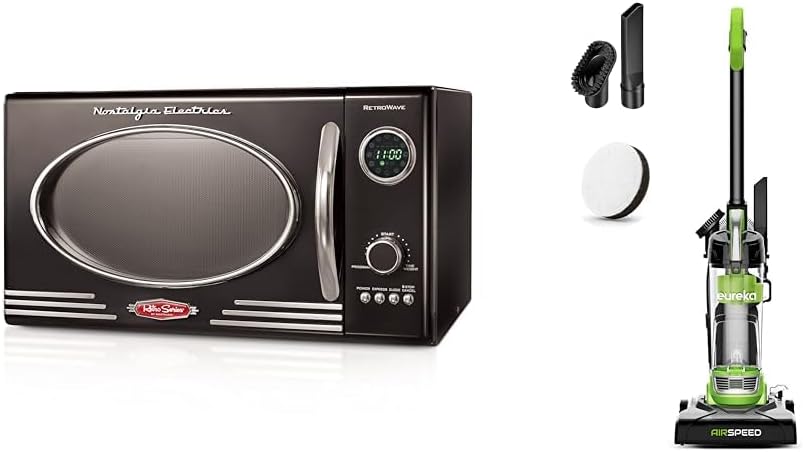 Nostalgia Retro Countertop Microwave Oven & Eureka Powerful Bagless Upright Carpet and Floor Airspeed Ultra-Lightweight Vacuum Cleaner, w/Replacement Filter, Green