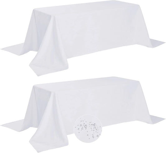 Fokitut 2 Pack Waterproof Rectangle Tablecloth, 90x156 Inch,Stain Resistant and Wrinkle Polyester Table Cloth, Fabric Table Cover for Kitchen Dining, Wedding, Party, Holiday Dinner-White