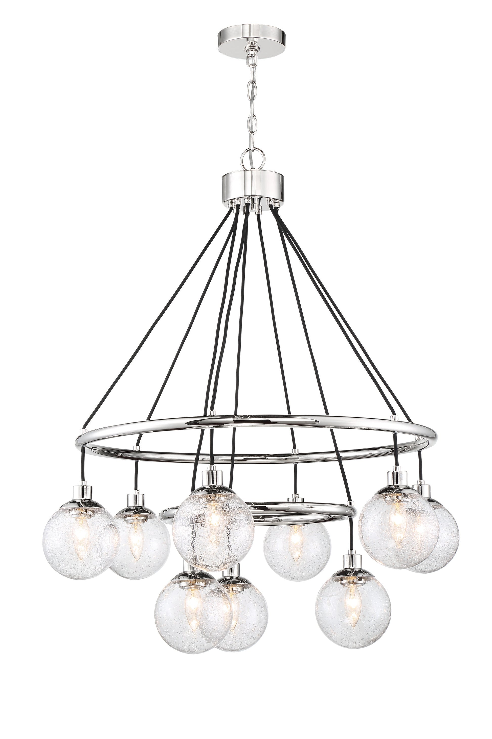 Craftmade Que 9 -Light Chrome Indoor Seeded glass Glass Metal Chandelier