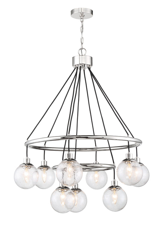 Craftmade Que 9 -Light Chrome Indoor Seeded glass Glass Metal Chandelier