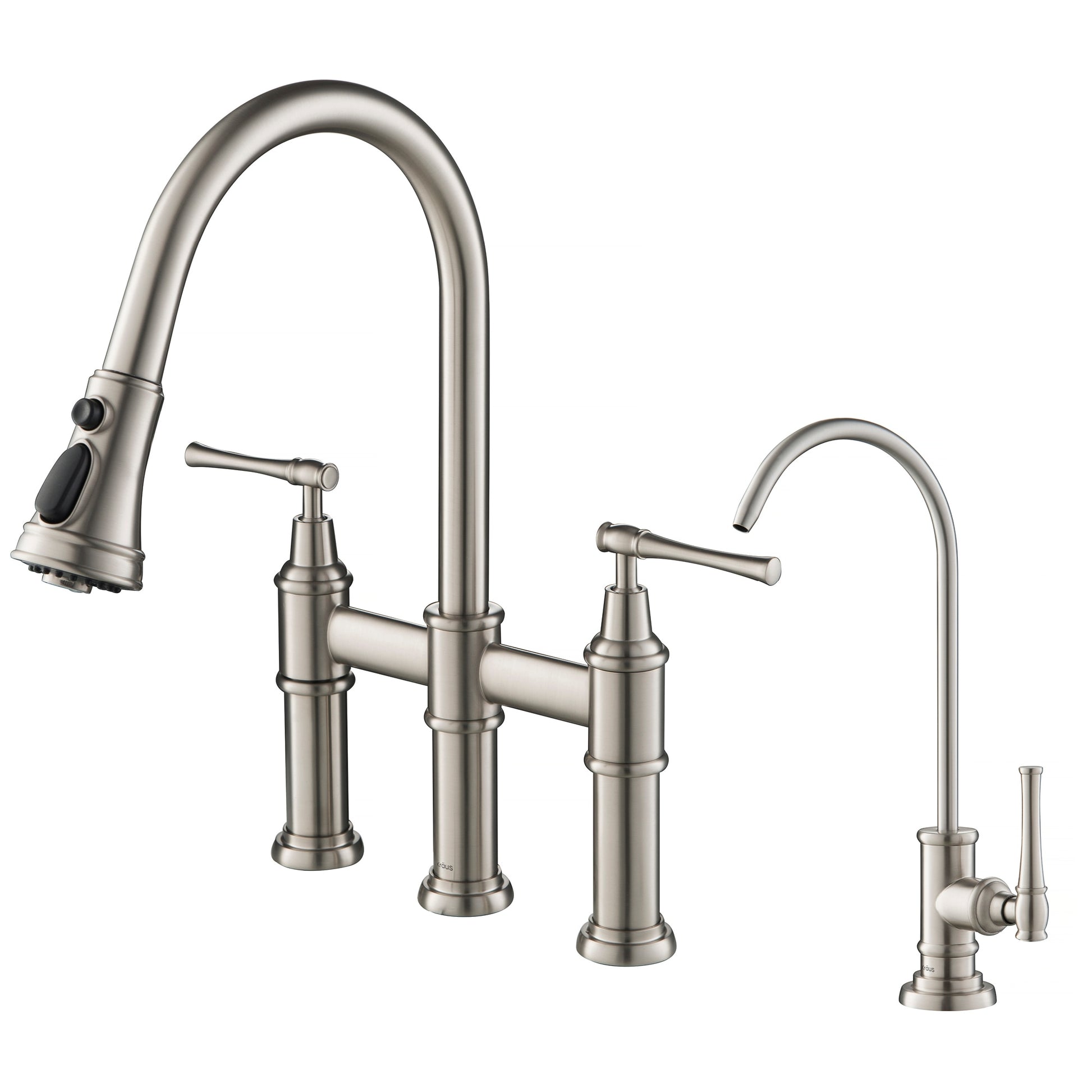 Kraus Allyn Stainless steel 3-handle Deck-mount Bridge Kitchen Faucet (Includes Side Sprayer)