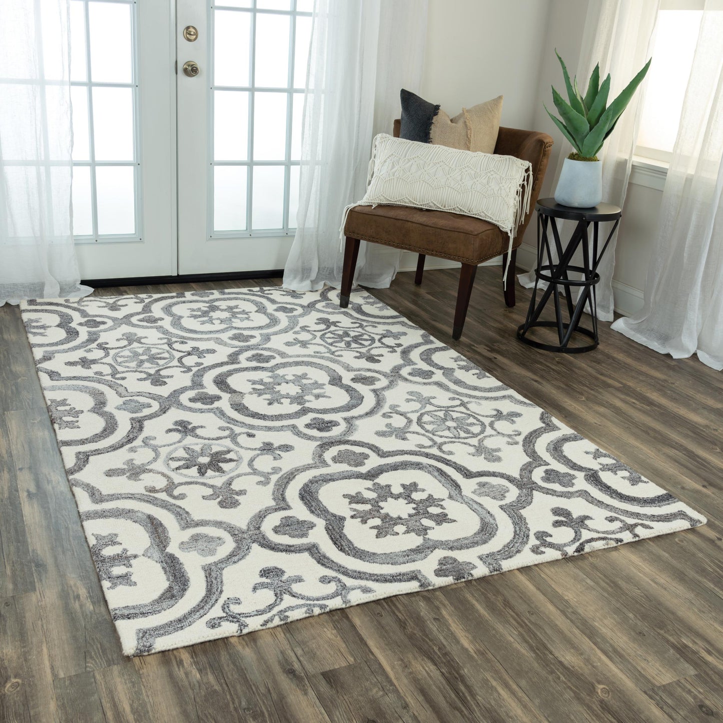 Alora Decor Neo 7 x 9 (ft) Tufted Wool Gray/Black Rectangular Indoor Trellis Mid-Century Modern Professionally Clean Only Pet Friendly Area rug