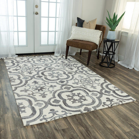 Alora Decor Neo 7 x 9 (ft) Tufted Wool Gray/Black Rectangular Indoor Trellis Mid-Century Modern Professionally Clean Only Pet Friendly Area rug