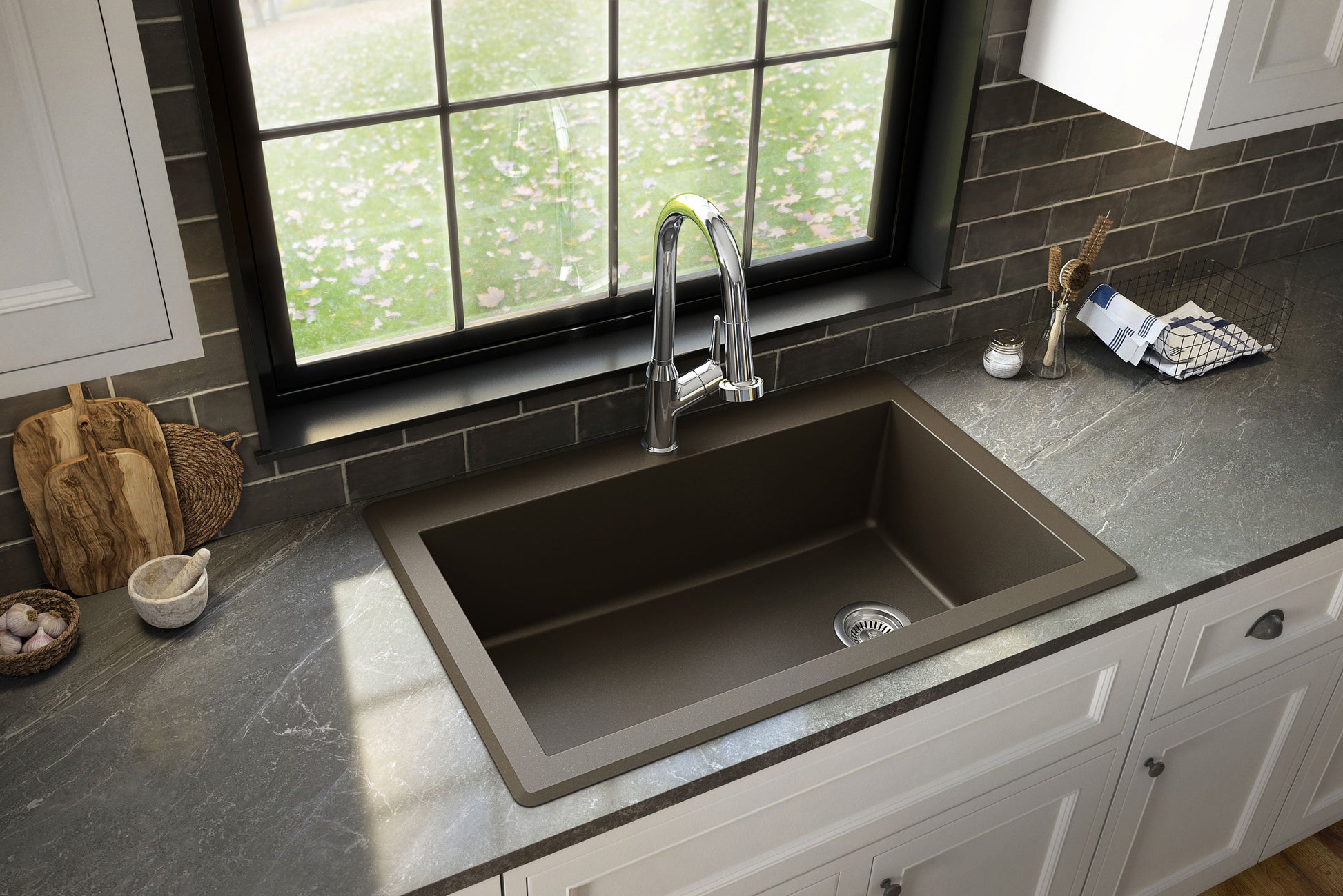 Karran Drop-in or undermount 33.0-in x 22.0-in Quartz Single bowl Kitchen Sink