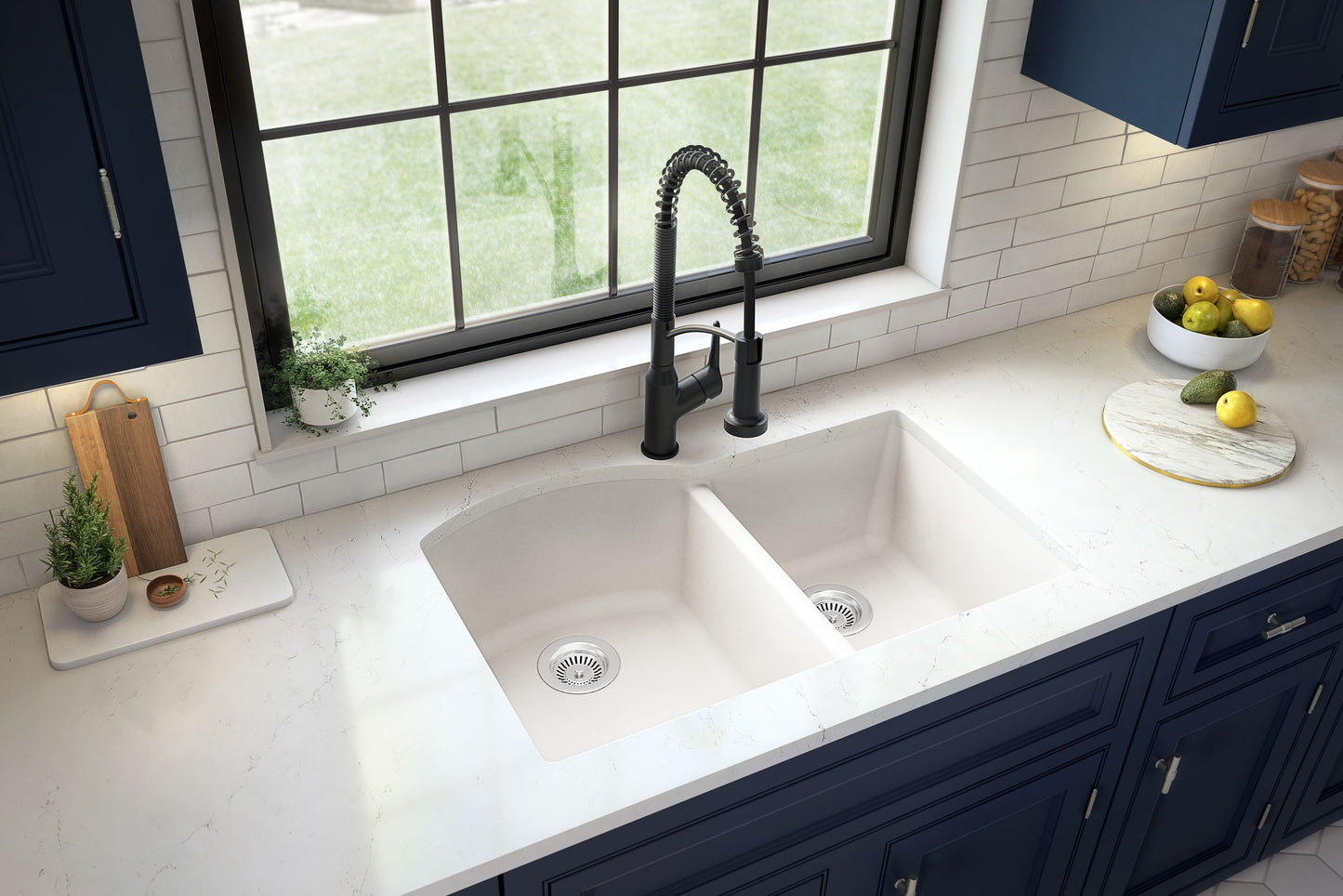 Karran Undermount 32.0-in x 21.0-in Quartz Double offset bowl Kitchen Sink