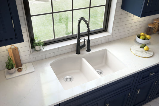 Karran Undermount 32.0-in x 21.0-in Quartz Double offset bowl Kitchen Sink