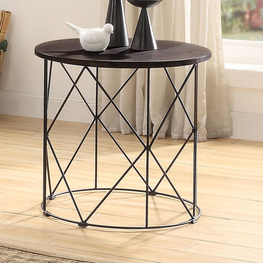 Furniture of America Ramblewood 23.63-in W x 23-in H Walnut and Black Wood veneer Round Industrial End Table