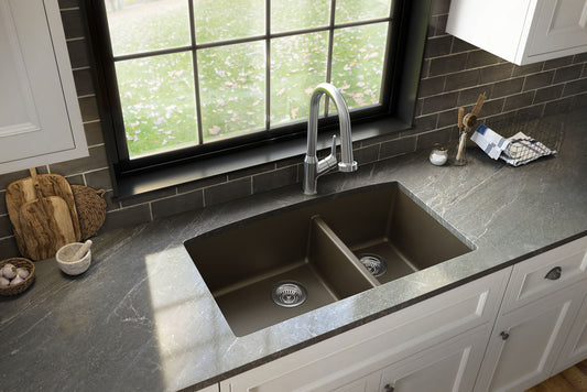 Karran Undermount 32-in x 19.5-in Quartz Double offset bowl Kitchen Sink