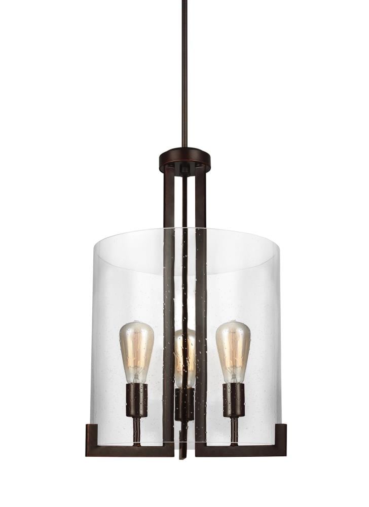 Generation Lighting Dawes 3 -Light Bronze Transitional Seeded glass Glass Cylinder Medium Indoor Hanging Pendant Light