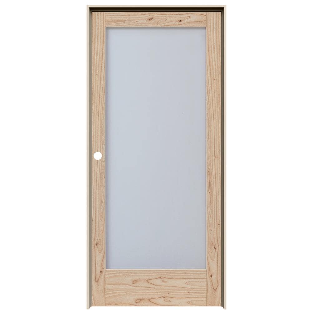 JELD-WEN 28-in x 80-in Unfinished Solid core Frosted glass Right hand Textured Unfinished White cedar Wood Flat Jamb Single Prehung Interior Door with