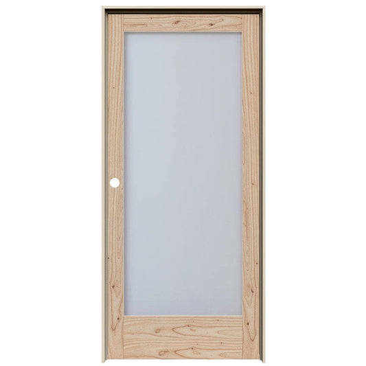 JELD-WEN 28-in x 80-in Unfinished Solid core Frosted glass Right hand Textured Unfinished White cedar Wood Flat Jamb Single Prehung Interior Door with