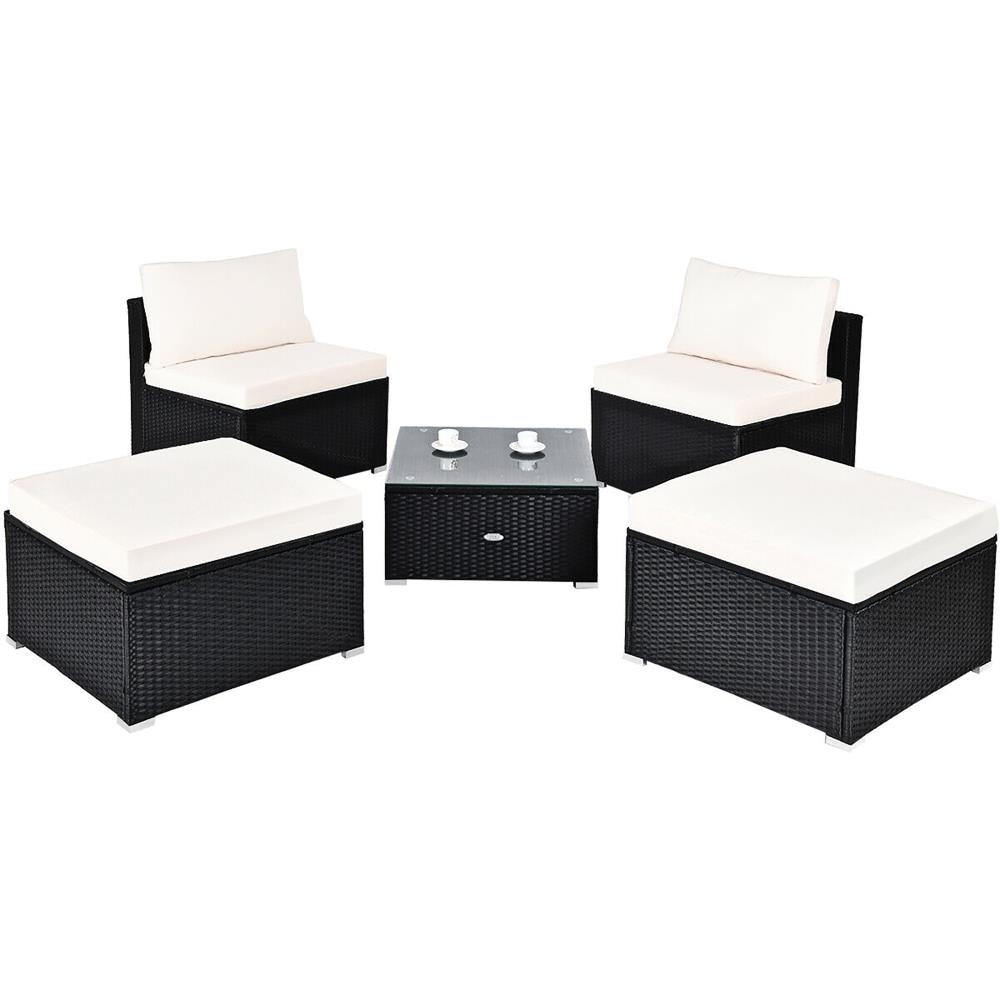 Costway Rattan Outdoor Sofa with White Cushions and Rattan Frame