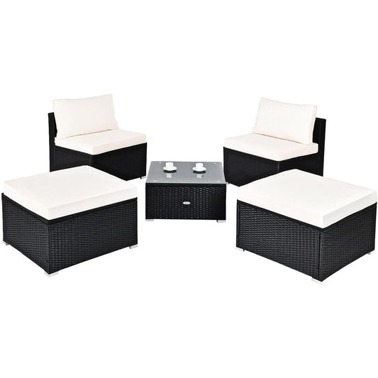 Costway Rattan Outdoor Sofa with White Cushions and Rattan Frame
