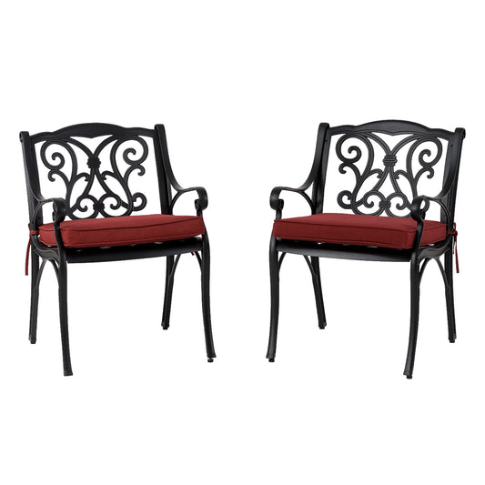 Glitzhome Set of 2 Black Aluminum Frame Stationary Dining Chair with Red Cushioned Seat