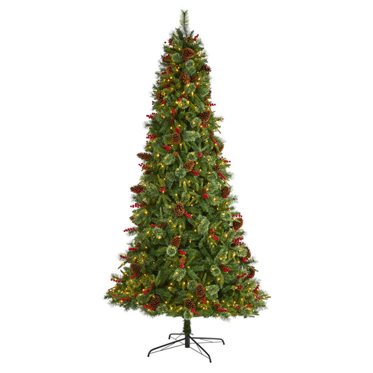 Nearly Natural 9-ft Pine Pre-lit Artificial Christmas Tree with White LED Lights