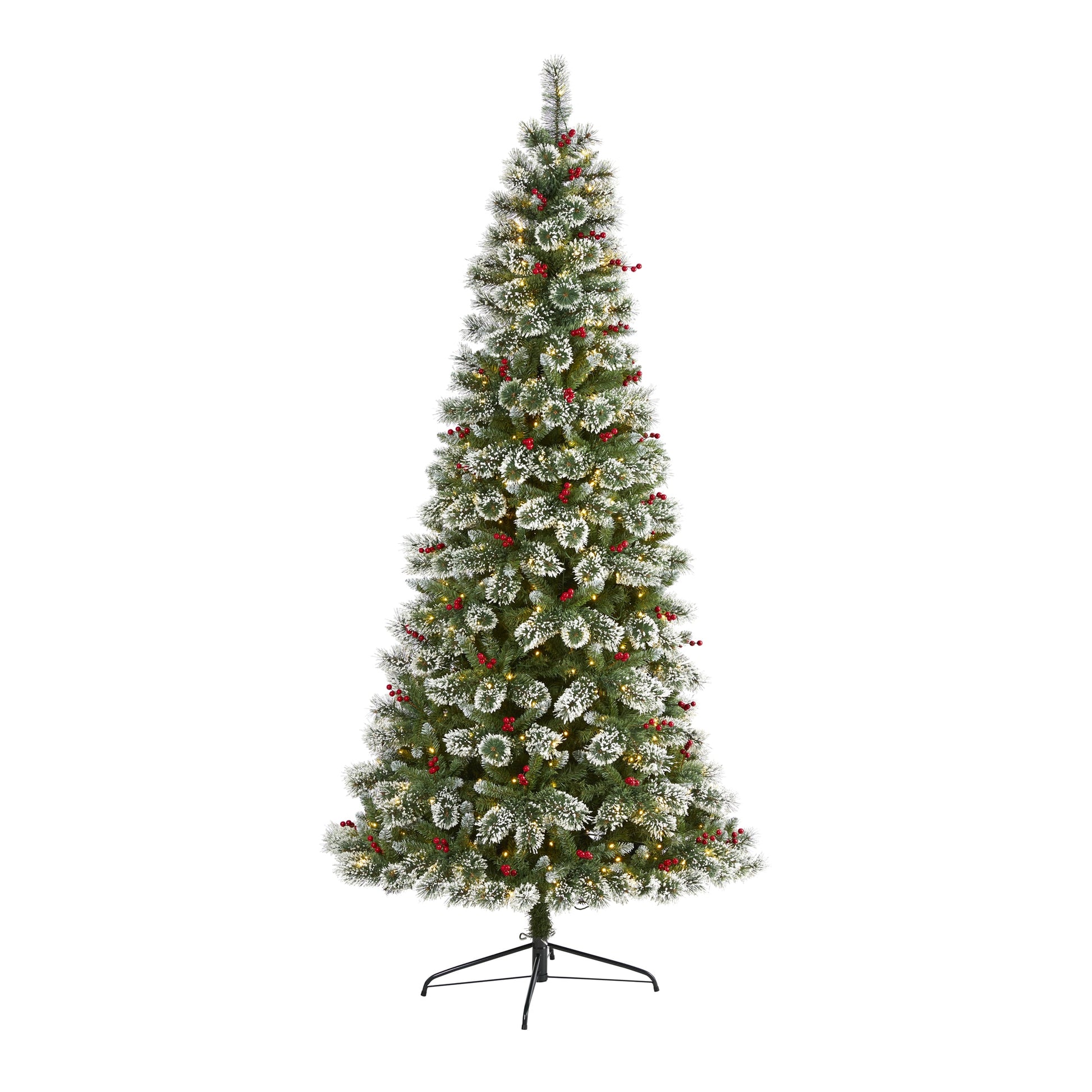 Nearly Natural 8-ft Pine Pre-lit Flocked Artificial Christmas Tree with White LED Lights